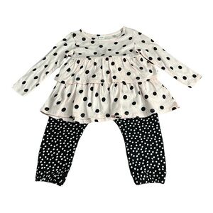 Harper Canyon Ruffle Shirt and Pant Set Pink and Black Polka Dot Size 18 Months